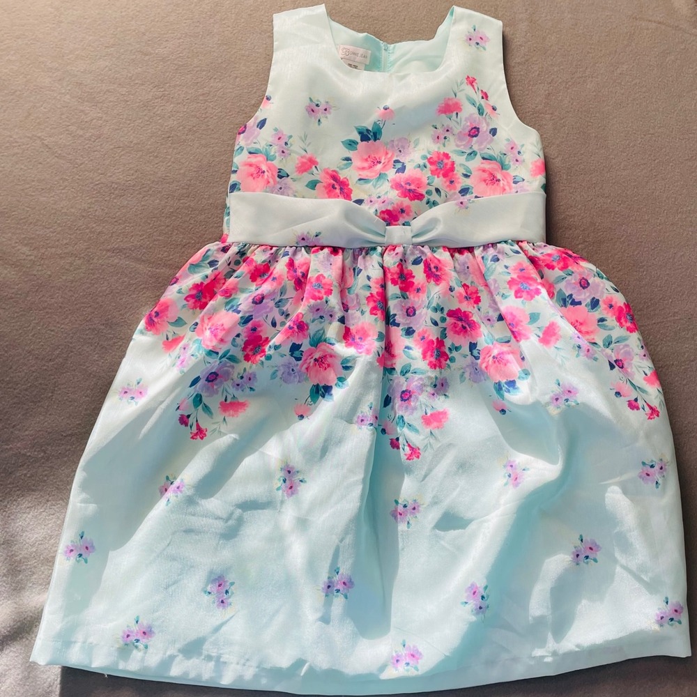 Bonnie Jean Girls Plus 16.5 Aqua Pink Floral Fairy Whimsical Party‎ Dress